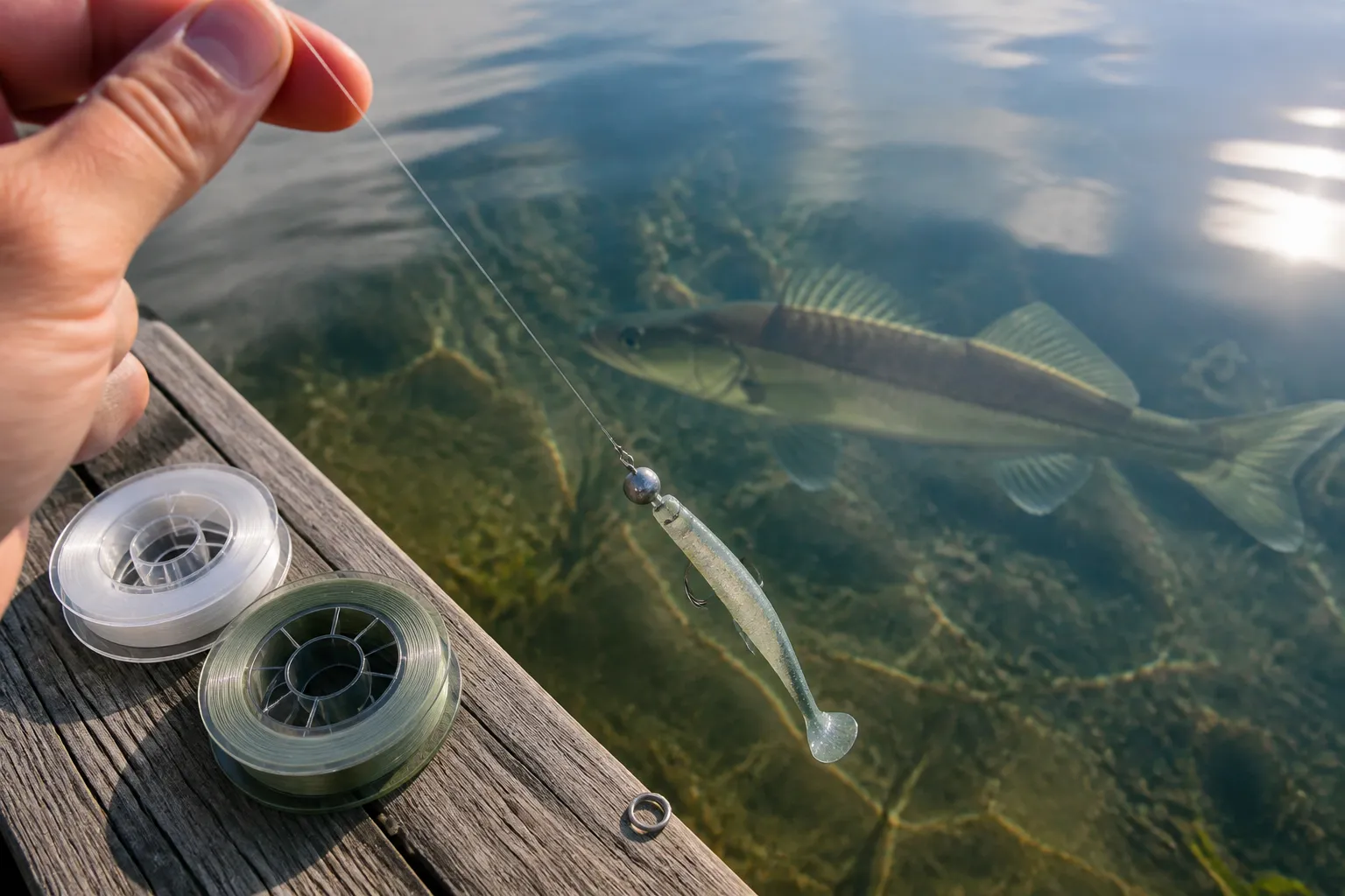 Fluorocarbon Vorfach im Vergleich zu Monofilament – nahezu unsichtbare Schnur vor Zander im Klarwasser